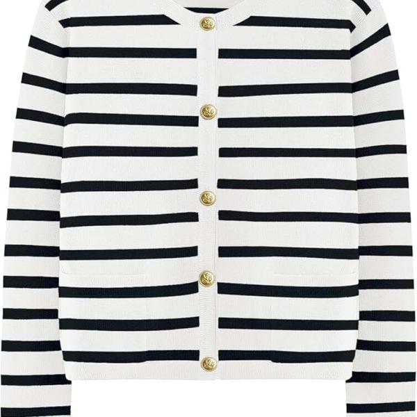 LILLUSORY Women's Striped Cardigan Sweaters Fall Oufits Clothes Fashion Trendy Long Sleeve Tops Casual Knit Lady Jackets