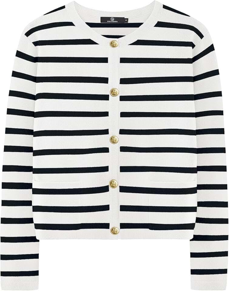 LILLUSORY Women's Striped Cardigan Sweaters Fall Oufits Clothes Fashion Trendy Long Sleeve Tops Casual Knit Lady Jackets