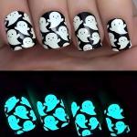 24 Pcs Halloween Press on Nails Short Square Fake Nails Glow in the Dark False Nails with Cute