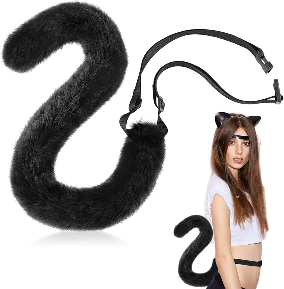 Cat Tail Fake Tail Plush Fluffy Cat Tail Faux Fur Tail Cosplay Cat Tail Halloween Accessories for