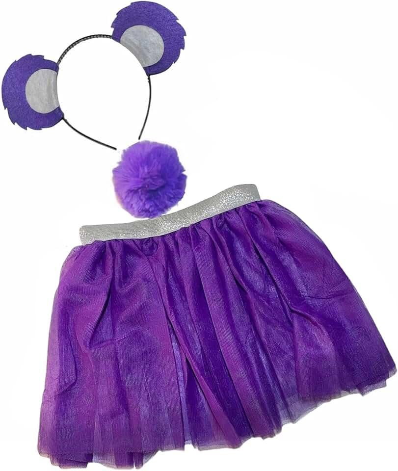 Bear Ears Headband, Fuzzy Clip-On Tail, and Tutu For Halloween Costume, Dress Up, Birthday Party