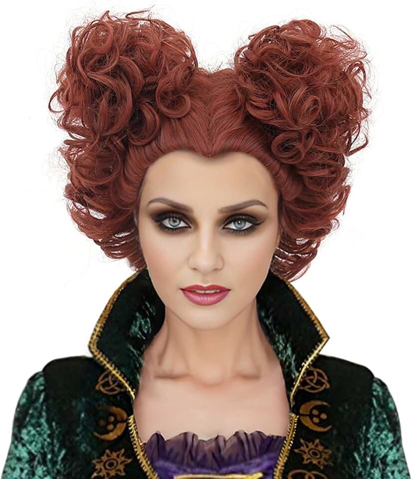 Wenifred Sandesoon Wig for Adults Women Short Curly Copper Red Heart Shaped Halloween Witch Costume