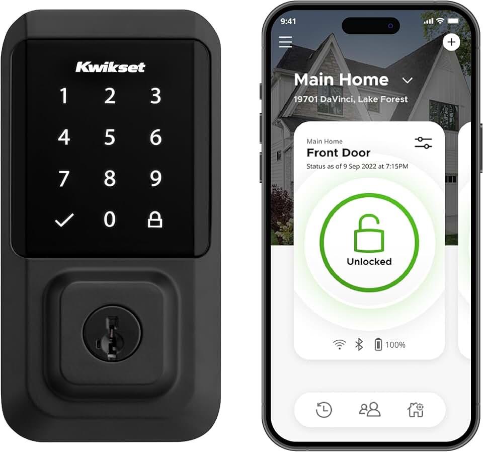 Kwikset 99390-004 Halo Wi-Fi Smart, Keyless Entry Front Door Touchscreen Deadbolt, Matte Black