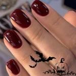 Modelones 32Pcs Dark Red Halloween Press on Nails, Fall Short Square Fake Nails, Reusable Nail Kit