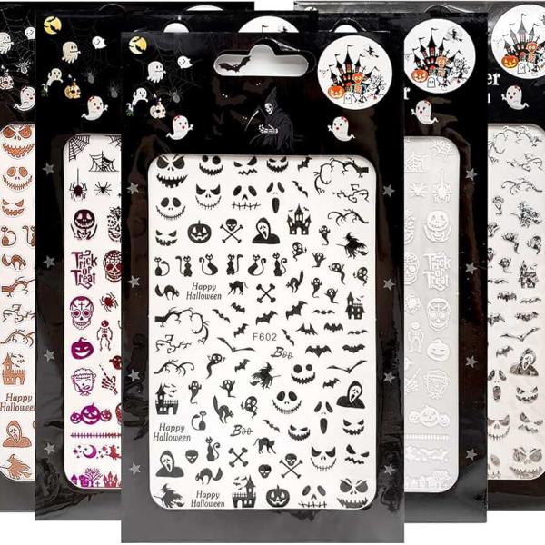 Impressed Nail Art Stickers for Halloween 12 Sheets, 1500+ Self-Adhesive DIY Customized Nail Decals