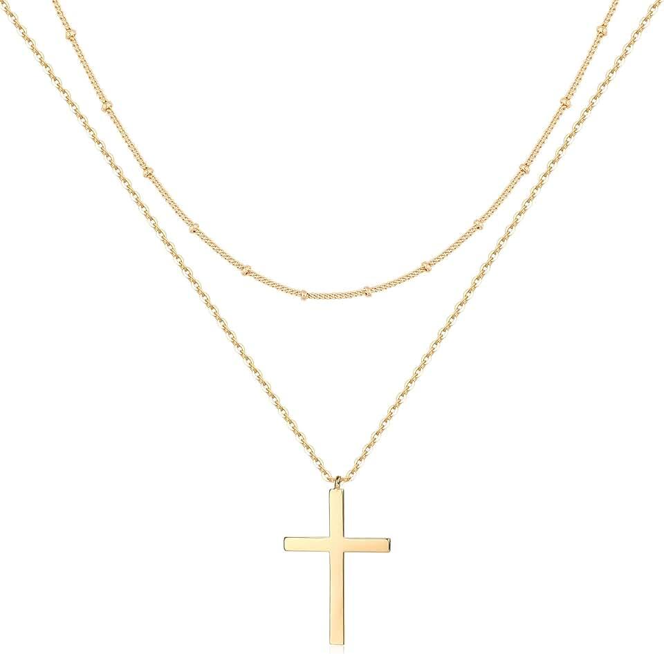 MEVECCO Layered Heart Necklace Pendant Handmade 18k Gold Plated Dainty Gold Choker Arrow Bar