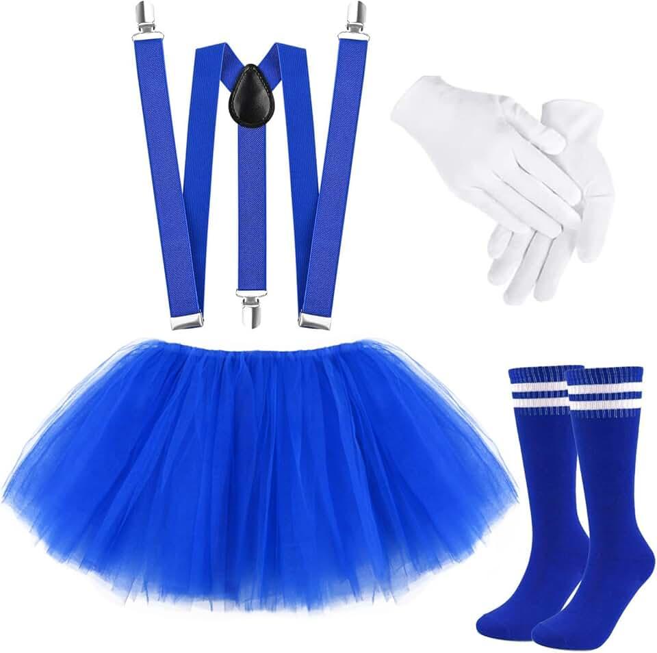 5 Layered Tutu Skirt with Suspenders Gloves Socks for Women Halloween Fancy Dress Up Supplies