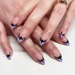 Halloween Bat Press on Nails for DIY Manicure Glossy Purple French Tips 24Pcs Acrylic Medium Almond