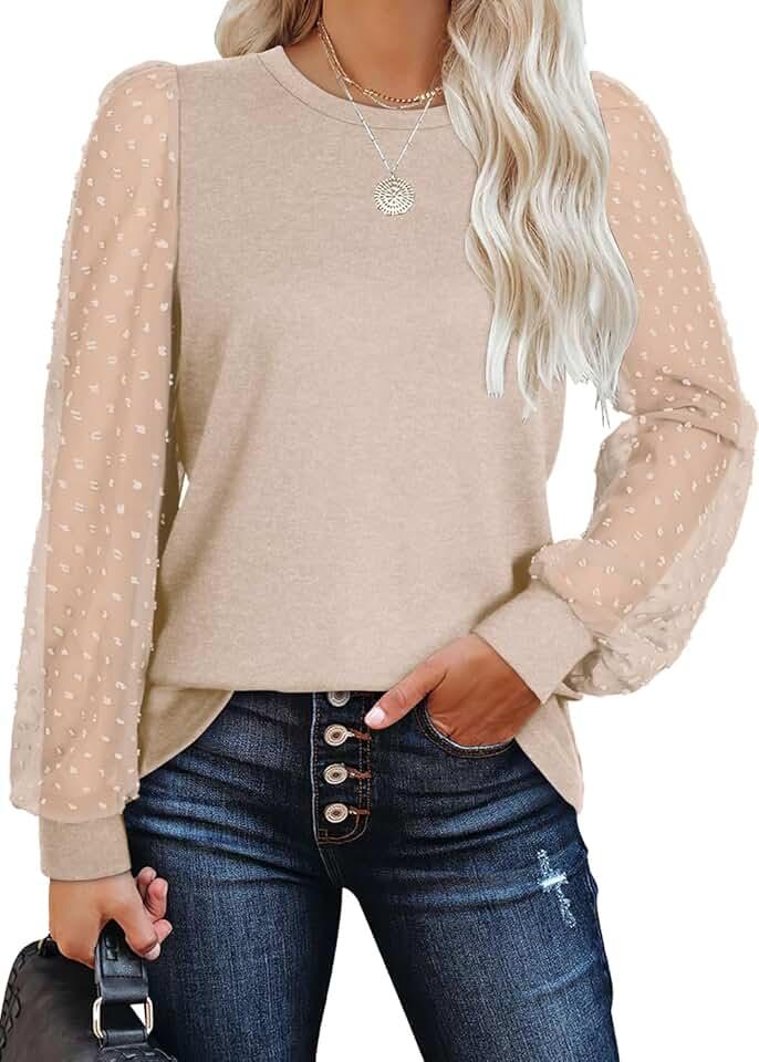 WIHOLL Long Sleeve Shirts for Women Tops Tunic Fall Trendy Crew Neck Clothes