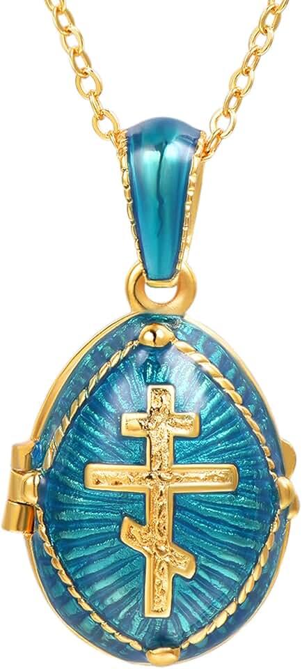 U7 Russian Orthodox Cross Pendant/Praying Hands/Ichthys Sign for Men Women Stainless Steel 18K Gold