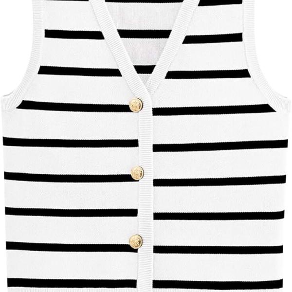 NALANISA Women's Trendy Sleeveless Knit Striped Sweater Vest Tank Tops 2024 Summer Slim Fitted Tee Shirts Blouse