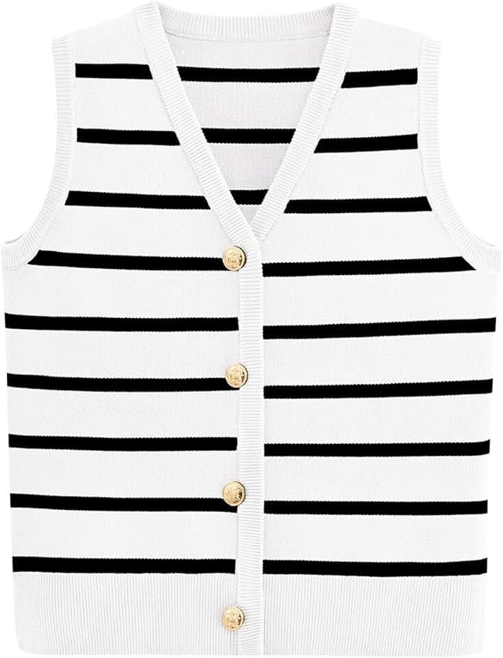 NALANISA Women's Trendy Sleeveless Knit Striped Sweater Vest Tank Tops 2024 Summer Slim Fitted Tee Shirts Blouse