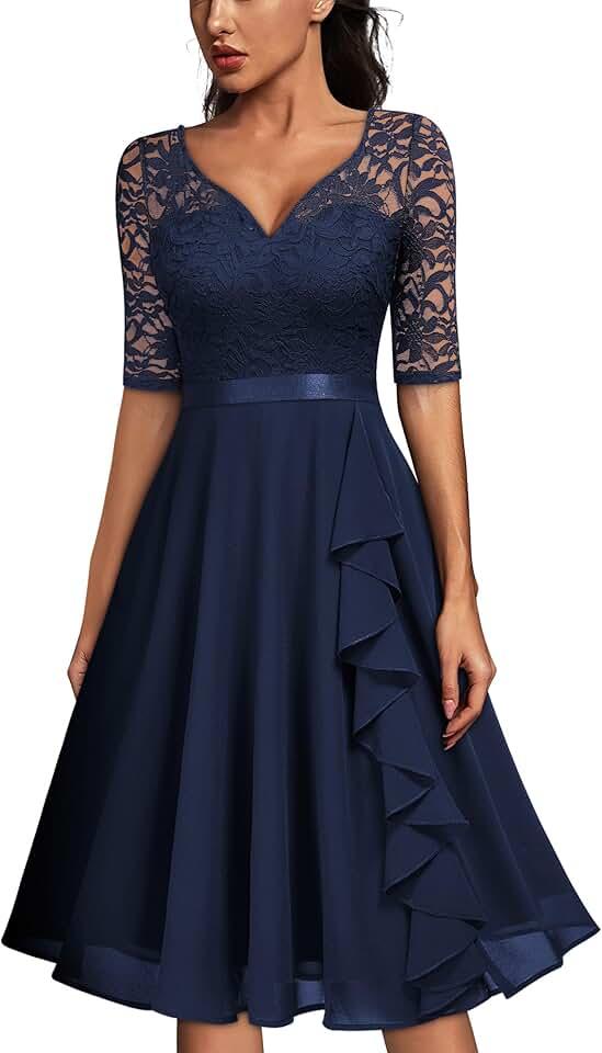 Women's V-Neck Floral Lace Elegant Style Half Sleeve Bridesmaid Party Dress