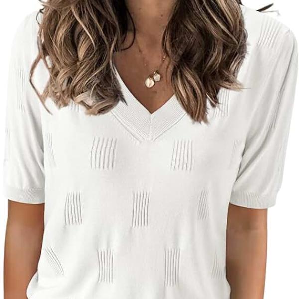 Arach&Cloz Womens Sweaters Soft Fall 2024 Fashion Versatile Dressy Blouse Short Sleeve Knit Lightweight Tops Summer Trendy