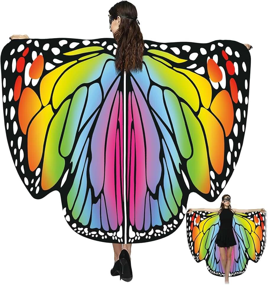 Led Butterfly Wings Costume for Women Double-Sided Printing Shawl Adult Cape Halloween Party