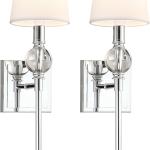 XiNBEi Lighting Wall Light Set of Two, Modern Bedroom Wall Lamp with White Fabric Shade Chrome