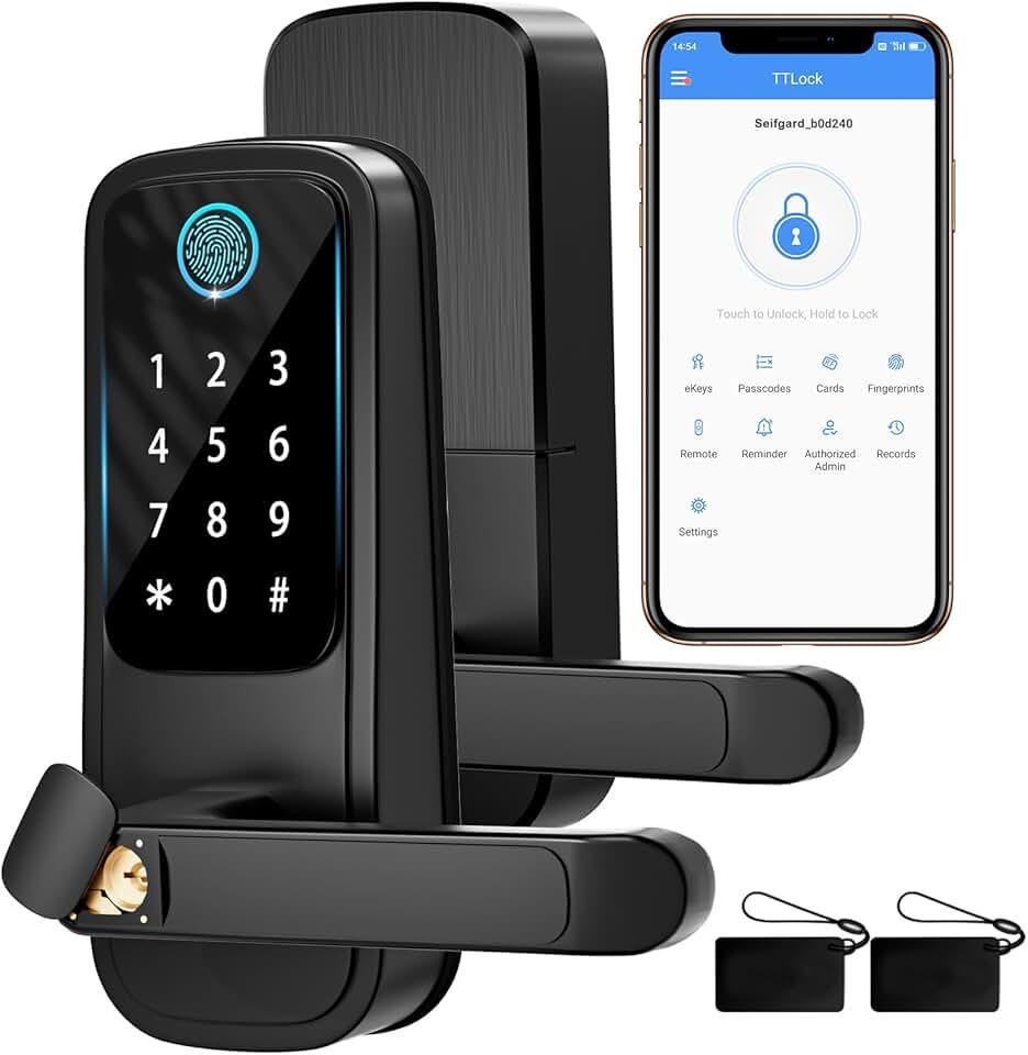 Smart Door Lock with Handle, Fingerprint Door Lock, Electronic Keypad Smart Deadbolt Lock -