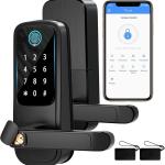 Smart Door Lock with Handle, Fingerprint Door Lock, Electronic Keypad Smart Deadbolt Lock -