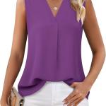 Timeson Women's Chiffon V Neck Sleeveless Blouse Tops Office Work Shirts