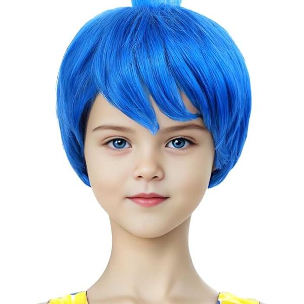 Kids Girls Short Blue Costume Hair Wig for Children Halloween Costume Anime Cosplay (Kids)