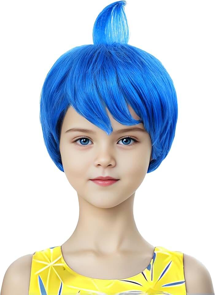 Kids Girls Short Blue Costume Hair Wig for Children Halloween Costume Anime Cosplay (Kids)