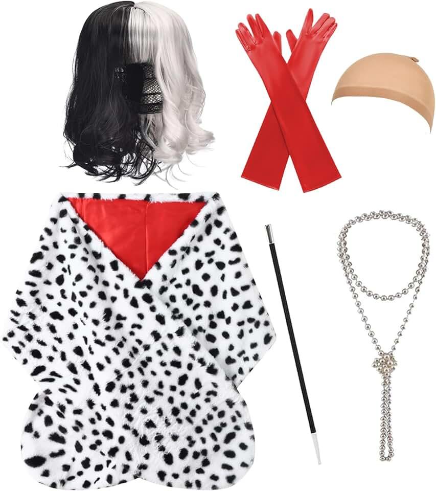 Halloween Cosutme for Women 2024 Cruella Deville Cosplay Coat Shawl for Adult