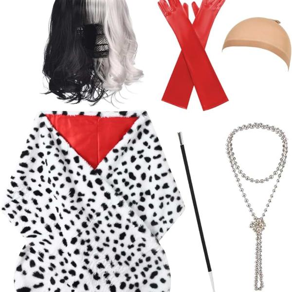 Halloween Cosutme for Women 2024 Cruella Deville Cosplay Coat Shawl for Adult