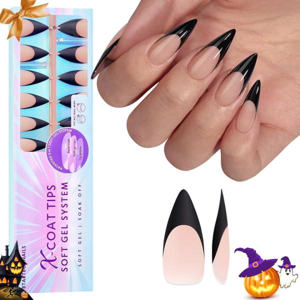 BTArtboxnails Press On Nails Long - Black French Tips XCOATTIPS French, Nail Press on Soft Gel