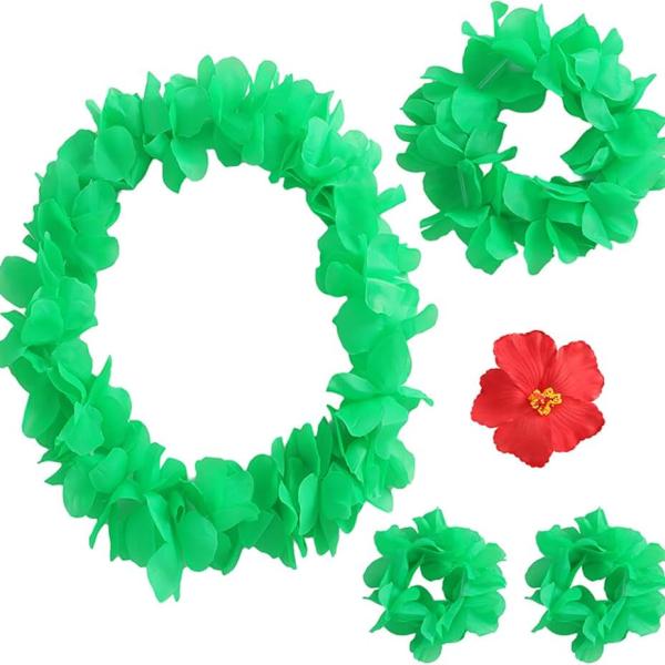 Hawaiian Luau Flower Leis Green Garland Headband Flower Hair Clip Halloween Costume Accessories