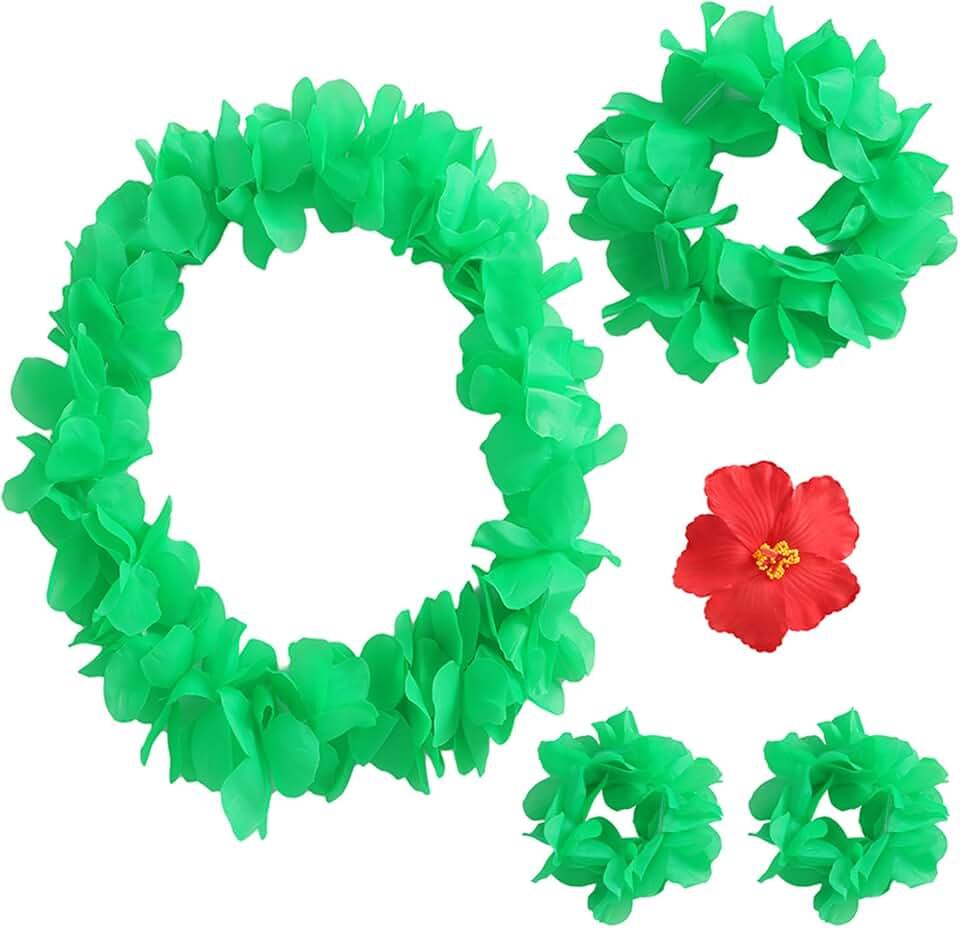 Hawaiian Luau Flower Leis Green Garland Headband Flower Hair Clip Halloween Costume Accessories