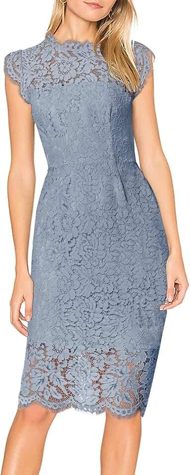 Women's Sleeveless Lace Floral Elegant Cocktail Dress Crew Neck Knee Length for Party