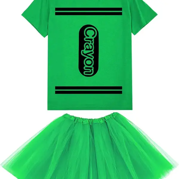 Crayon T Shirt Halloween Costume Set for Women Crayon Halloween Group Team Costume Cool Tutu Skirt,