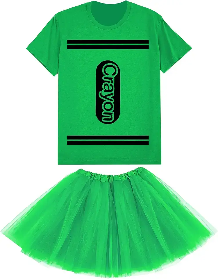 Crayon T Shirt Halloween Costume Set for Women Crayon Halloween Group Team Costume Cool Tutu Skirt,