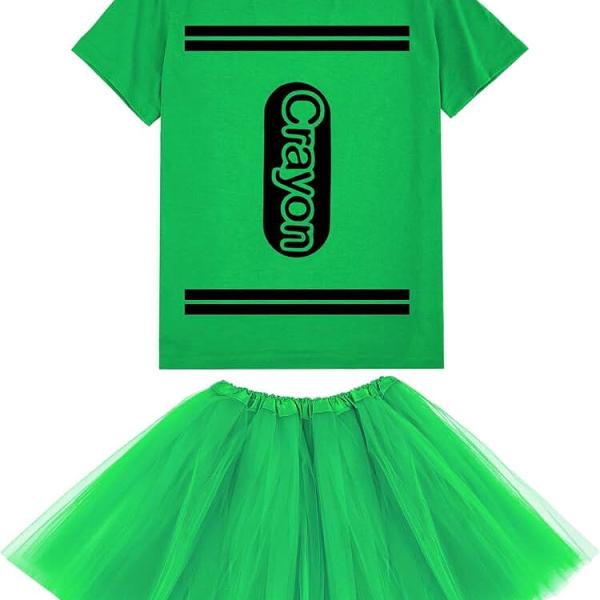 Crayon T Shirt Halloween Costume Set for Women Crayon Halloween Group Team Costume Cool Tutu Skirt,