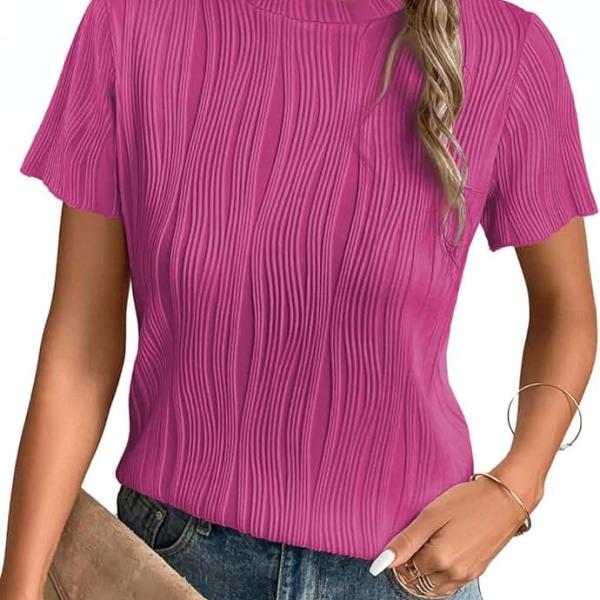 Womens Summer Tops Trendy Textured Short Sleeve T Shirts Crewneck Business Casual Outfits Tees Blouses