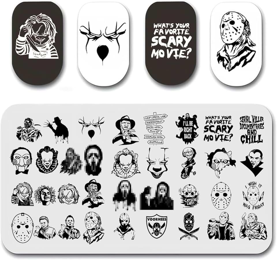 Halloween Nail Stamping Plates Horror Movie Characters Nail Art Stamp Plates Halloween Scary Face