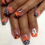 Halloween Nails Press on Nails Short Square Fake Nails with Glue 24Pcs French Tip Halloween White