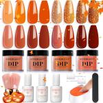 AZUREBEAUTY Dip Powder Nail Kit Starter, Orange Brown Glitter, 4 Fall Pumpkin Maple Dark Colors