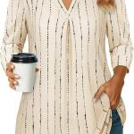 Bulotus Women's 3/4 Sleeve Tunic Shirts Business Casual Blouses V Neck Work Tops