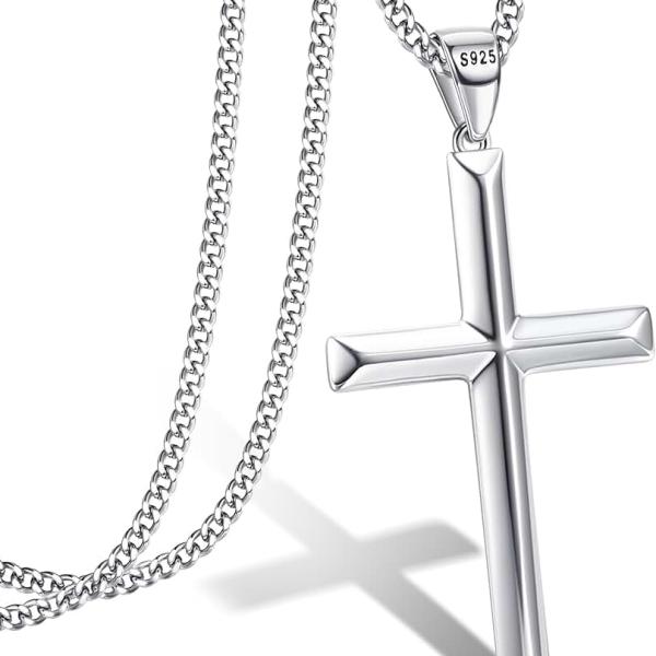 MILACOLATO Solid S925 Sterling Silver Cross Necklace for Men Women | 2mm Durable Sterling Silver