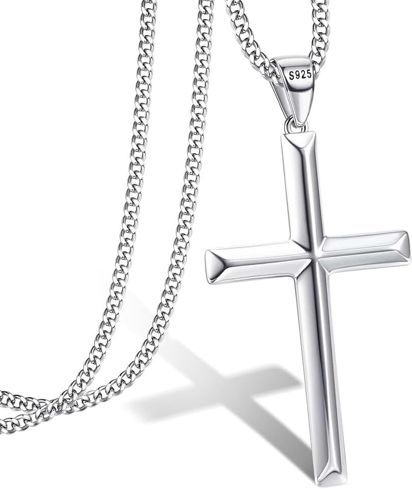 MILACOLATO Solid S925 Sterling Silver Cross Necklace for Men Women | 2mm Durable Sterling Silver