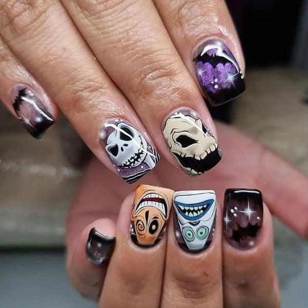 Halloween Press on Nails Short Square Fake Nails Nightmare Before Christmas Nails False Nails with