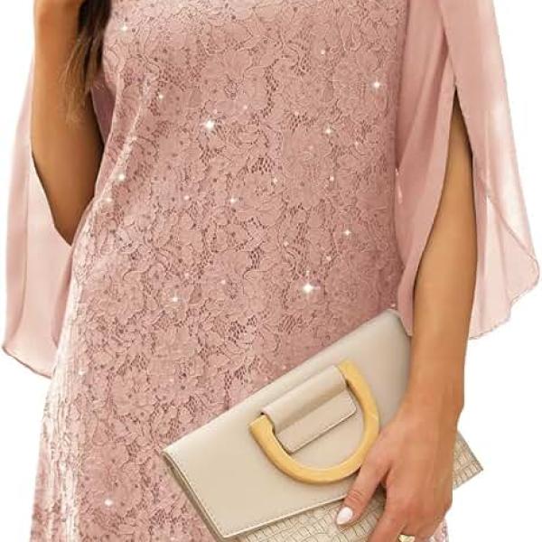 Wedding Guest Dresses for Women,Cocktail Dress,Dresses for Weddings as a Guest, Lace Chiffon Evening Dress