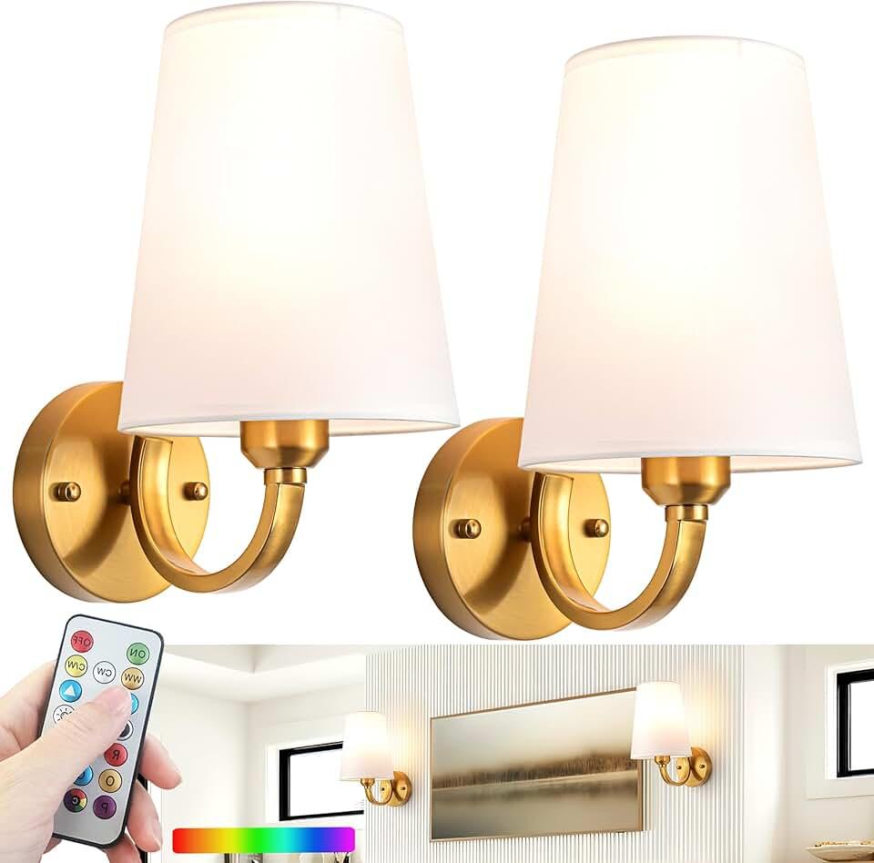 Battery Operated Wall Sconce Set Of 2,Rechargeable Wall Sconce 7 Color RGB USB Charging Up To 50