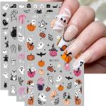 JMEOWIO 8 Sheets Halloween Nail Art Stickers Decals Self-Adhesive Cute Ghost Pink Pumpkin Nail