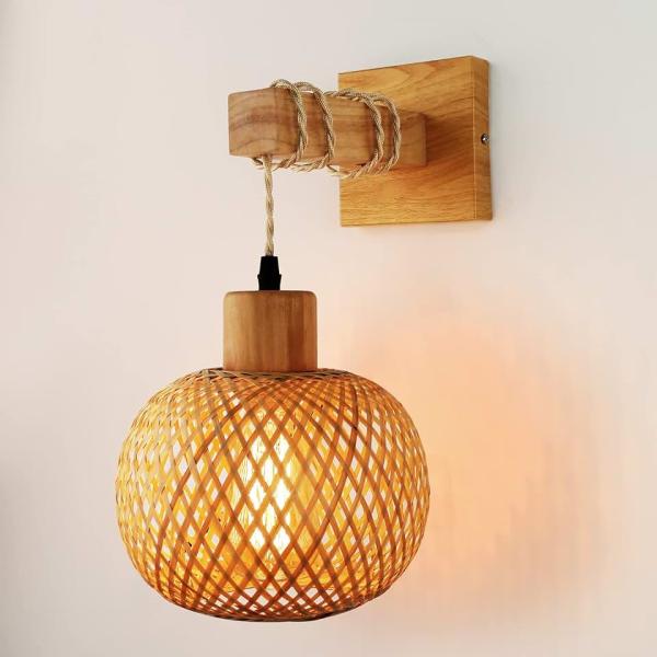 Rattan Wall Sconce Lighting - Frideko Rattan Lamps for Bedroom, Farmhouse Rustic Wall Mount Boho