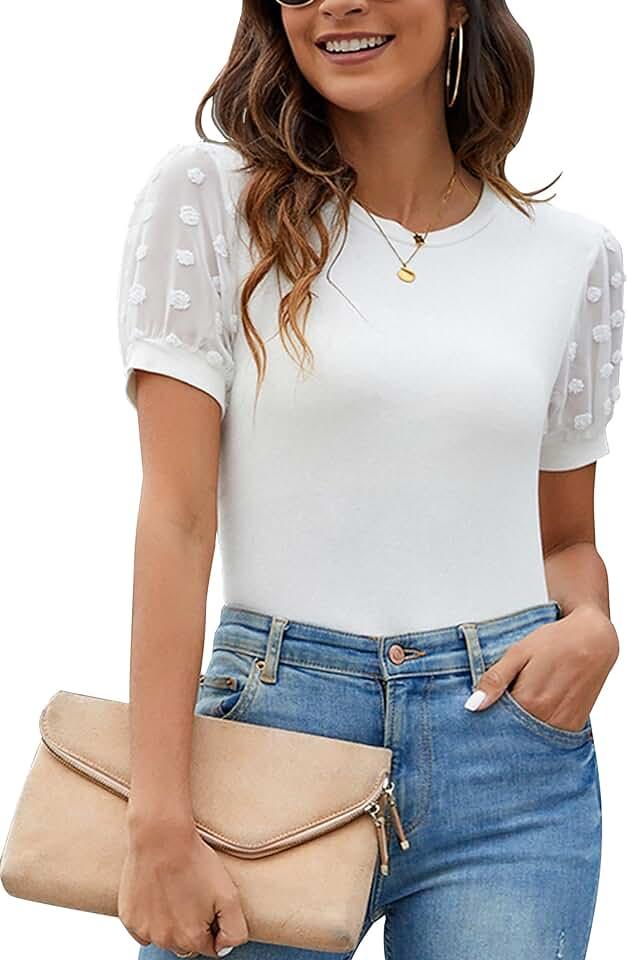 Blooming Jelly Womens Short Sleeve Blouse Business Casual Dressy Tops Ribbed Summer Stylish Work Shirts