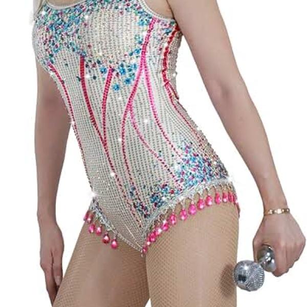 Sinkawa Jackets Sequin Bodysuit Swimsuit Sparkle Costume Tour Outfit Halloween Cosplay For Women