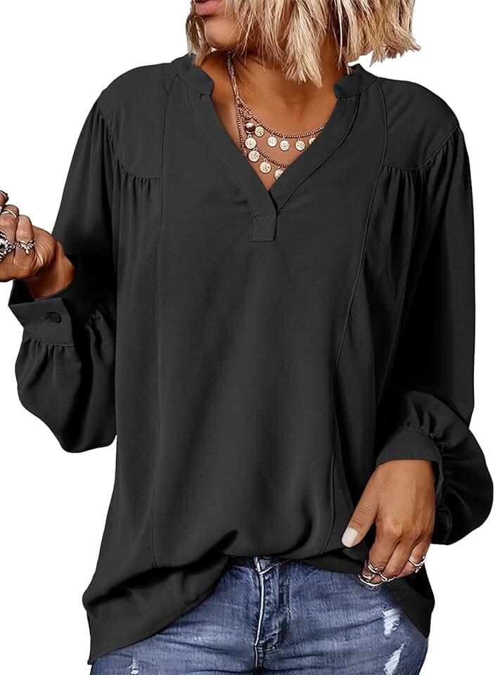 Dokotoo Tops for Women Trendy V Neck Smocked Blouses for Women Dressy Casual Womens Fall Tops