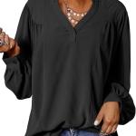 Dokotoo Tops for Women Trendy V Neck Smocked Blouses for Women Dressy Casual Womens Fall Tops